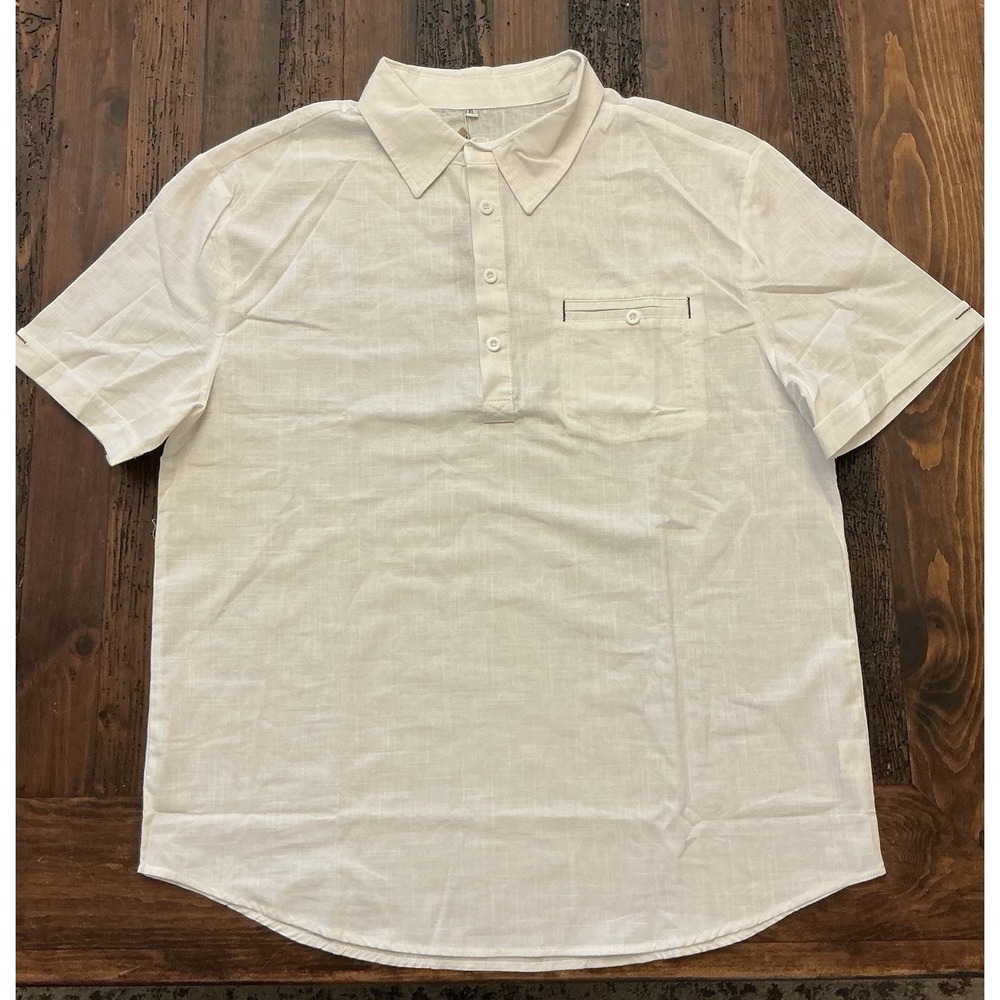 Harper Lane White Linen Capsule Button Down Short Sleeve Shirt Men's XL NWT